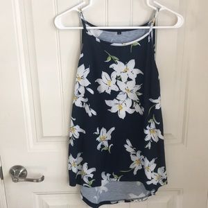 Navy floral high neck tank